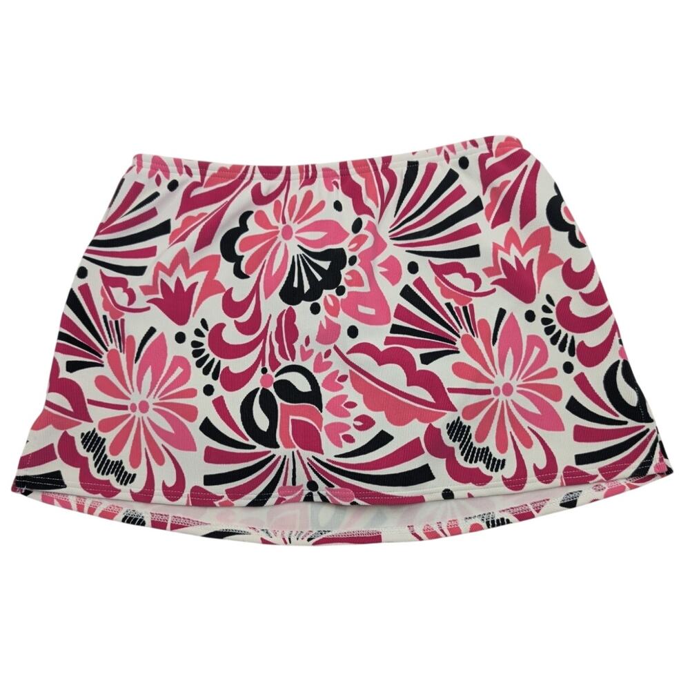 Lands' End Swim Bottoms Skort Built in Panties Floral Pink Black White Size 8